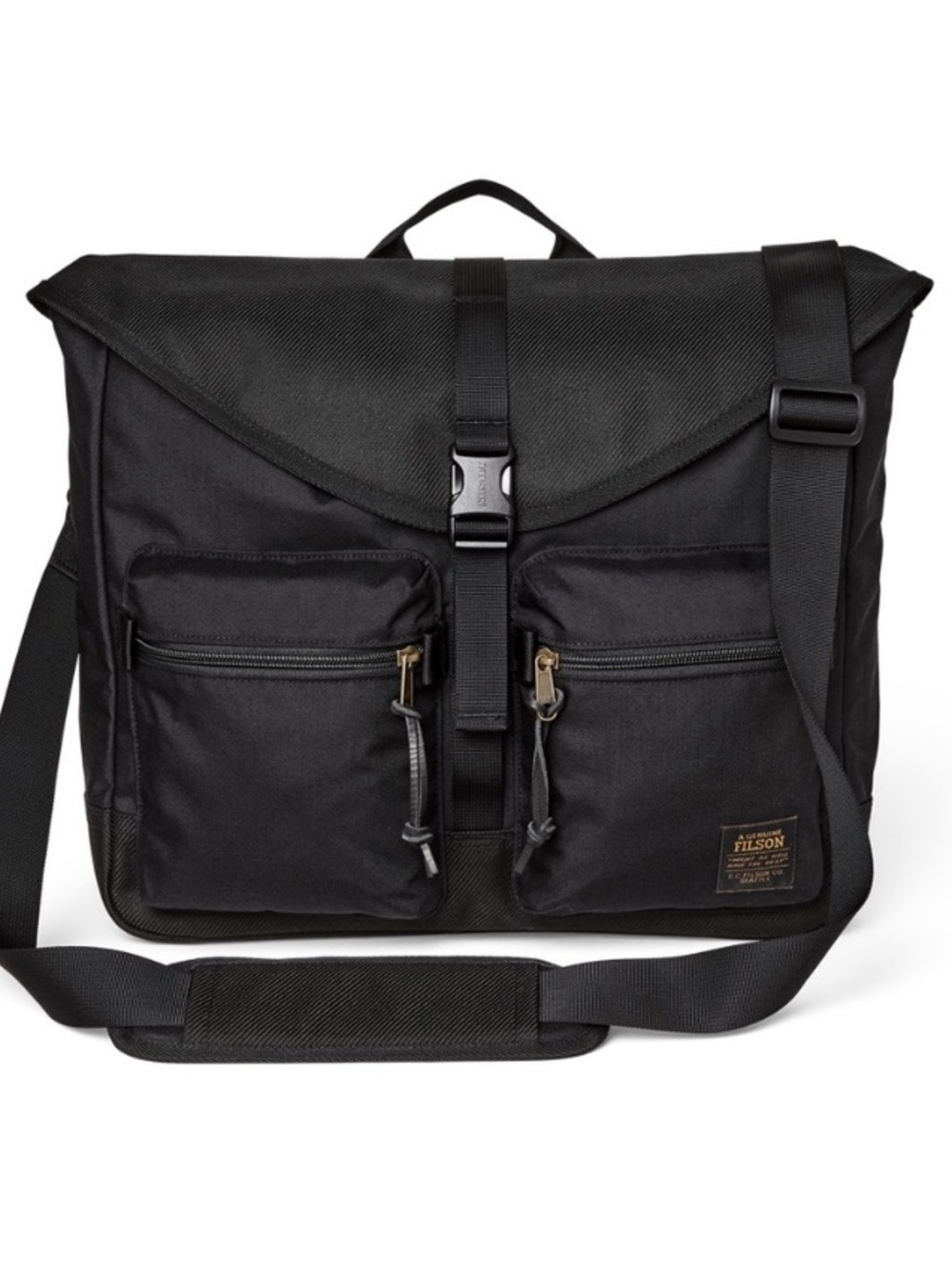 Filson Black Messenger Bag with Front Pockets